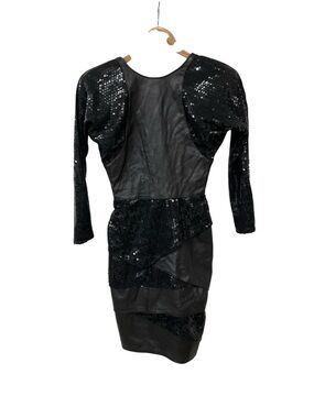 Vintage 80s Dali Melame Leather Sequin Shoulder Pads Open Back Mini Dress 5/6 XS